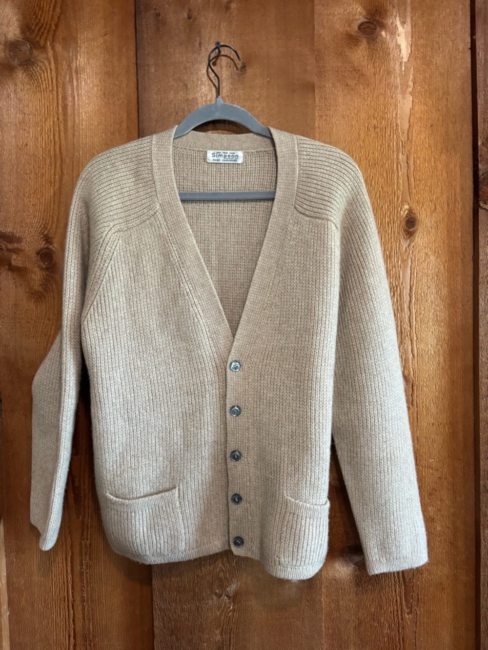 Vintage Simpson Piccadilly Pure Cashmere Cardigan Sweater Oatmeal Beige ~L XL